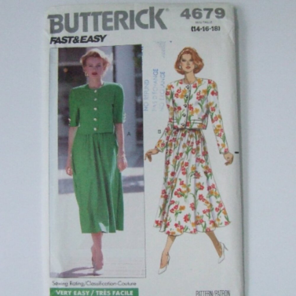 Butterick 4679 blouse skirt sewing pattern vintage uncut shirt flared plus size